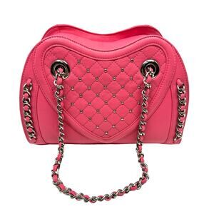 BODHI Monca Sweetheart Pink Leather Quilted Heart Chain Strap Small Bag Purse